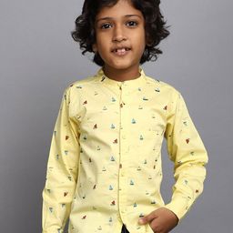 V-Mart Boys Conversational Printed Band Collar Cotton Casual Shirt-image-15