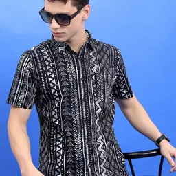 HIGHLANDER Black Ethnic Motifs Printed Spread Collar Cotton Casual Shirt-image-74