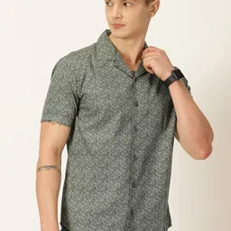 Moda Rapido Classic Slim Fit Floral Printed Cuban Collar Pure Cotton Casual Shirt-image-92
