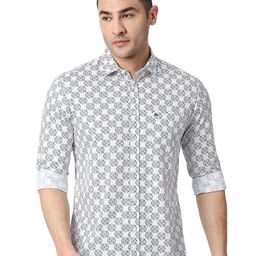 Basics Geometric Printed Spread Collar Curved Cotton Slim Fit Casual Shirt-image-94