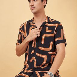 People Men Slim Fit Opaque Geometric Printed Casual Shirt-image-79