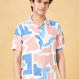People Abstract Printed Slim Fit Cuban Collar Casual Shirt-image-21