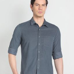 Arrow Sport Spread Collar Slim Fit Micro Printed Corduroy Casual Pure Cotton Shirt-image-49