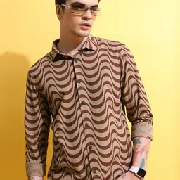 HIGHLANDER Rust Slim Fit Abstract Printed Cotton Casual Shirt-image-20