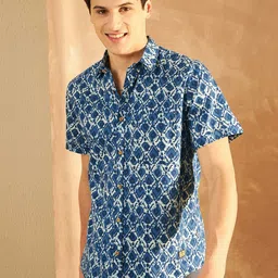 DENNISON Smart Printed Spread Collar Short Sleeves Cotton Lightweight Shirt-picture-6
