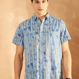 DENNISON Smart Printed Spread Collar Short Sleeves Cotton Lightweight Shirt-picture-8