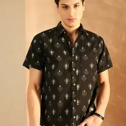 DENNISON Smart Printed Spread Collar Short Sleeves Cotton Lightweight Shirt-picture-9