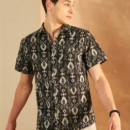DENNISON Smart Ethnic Motifs Printed Spread Collar Cotton Oversized Lightweight Shirt-image-84