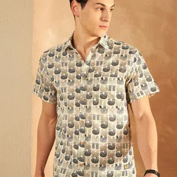 DENNISON Smart Ethnic Motifs Printed Spread Collar Cotton Oversized Lightweight Shirt-image-89