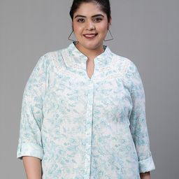 Oxolloxo Standard Floral Printed Mandrain Collar Cotton Casual Shirt-image-15