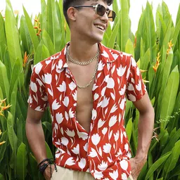 Campus Sutra Brown & White Classic Floral Printed Cuban Collar Casual Shirt-picture-44
