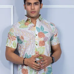 Firangi Yarn Classic Floral Printed Casual Cotton Shirt-image-98
