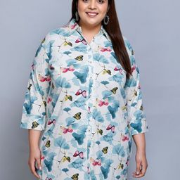 IN Love Plus Size Classic Floral Printed Cotton Longline Casual Shirt-19