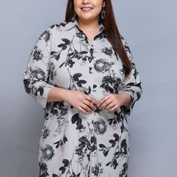 IN Love Plus Size Classic Floral Printed Cotton Longline Casual Shirt-11