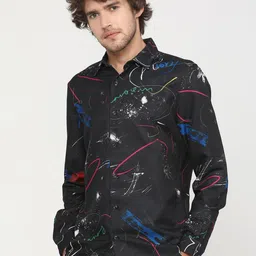 HIGHLANDER Men Black & Blue Abstract Printed Slim Fit Casual Shirt-image-45