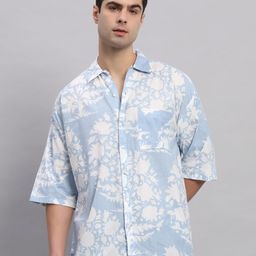 HANDICRAFT PALACE Comfort Floral Printed Spread Collar Pure Cotton Oversized Casual Shirts-image-76