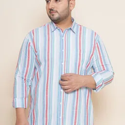 John Pride Plus Size Spread Collar Striped Regular Fit Opaque Cotton Casual Shirt-45