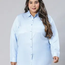Oxolloxo Plus Size Relaxed Boxy Striped Cotton Casual Shirt-image-61