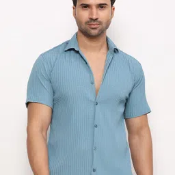 ZARIMO Standard Striped Spread Collar Short Sleeves Regular Fit Shirt-image-42