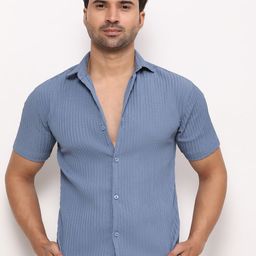 ZARIMO Standard Striped Spread Collar Short Sleeves Regular Fit Shirt-image-30