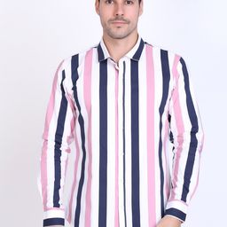 DEZANO Slim Fit Vertical Striped Cotton Casual Shirt-image-9