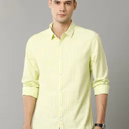 Voi Jeans Men Yellow Slim Fit Opaque Striped Casual Shirt-image-76