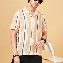 People Slim Fit Striped  Spread Collar Short Sleeves Cotton Casual Shirt-image-18