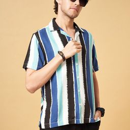 People Blue Slim Fit Opaque Striped Casual Shirt-image-39