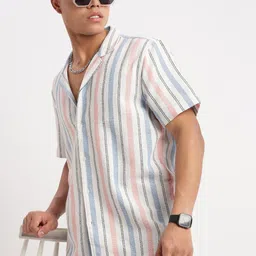 SHOWOFF Men Standard Relaxed Fit Cotton Striped Casual Shirt-picture-44