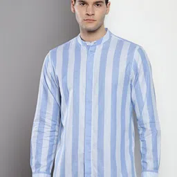 Tommy Hilfiger Vertical Striped Band Collar Casual Shirt-image-94