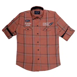 CAVIO Boys Peach-Coloured Premium Checked Casual Shirt-image-69
