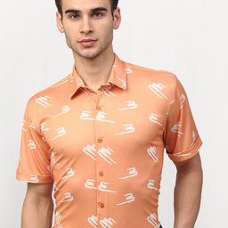 JAINISH Men Peach-Coloured & White Classic Printed Formal Shirt-16
