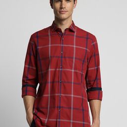 Peter England Elite Slim Fit Windowpane Checked Spread Collar Formal Shirt-picture-28