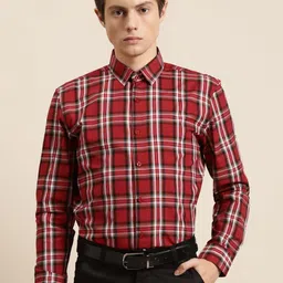 SOJANYA Men Red & White Pure Cotton Regular Fit Checked Formal Shirt-image-68