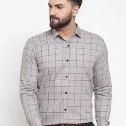 JAINISH Men Classic Regular Fit Checked Cotton Formal Shirt-image-4