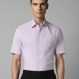 Louis Philippe Classic Fit Micro Checked Short Sleeves Pure Cotton Formal Shirt-image-92