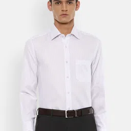 Louis Philippe Men White & Purple Striped Pure Cotton Formal Shirt-image-66