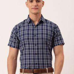 JAINISH Men Blue Standard Checked Cotton Formal Shirt-image-85