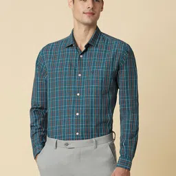 Allen Solly Checked Spread Collar Curved Cotton Slim Fit Formal Shirt-image-4
