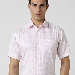 Van Heusen Spread Collar Short Sleeves Regular Fit Cotton Checked Formal Shirt-image-52