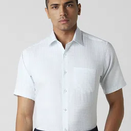 Van Heusen Spread Collar Grid Tattersall Checks Cotton Formal Shirt-image-89