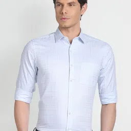 Arrow Grid Tattersall Checked Spread Collar Chest Pocket Pure Cotton Formal Shirt-picture-23