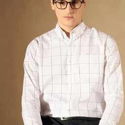 DENNISON Windowpane Checked Button-Down Collar Smart Cotton Formal Shirt-image-21