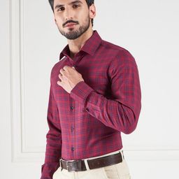 LOUIS STITCH Comfort Checked Spread Collar Pure Cotton Formal Shirt-picture-11