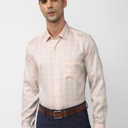 Peter England Elite Slim Fit Checked Pure Cotton Formal Shirt-image-73