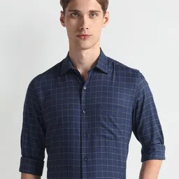 Arrow Grid Tattersall Checked Twill Weave Formal Shirt-86