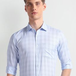 Arrow Checked Pure Cotton Long Sleeves Formal Shirt-image-9