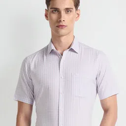 Arrow Checked Short Sleeves Pure Cotton Twill Formal Shirt-image-9