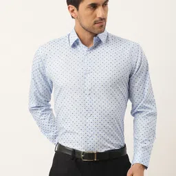SOJANYA Men Blue Geometric Print Pure Cotton Classic Formal Shirt-image-93