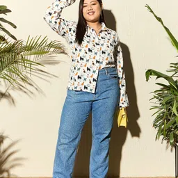 Berrylush Curve Plus Size Conversational Printed Formal Shirt-48
